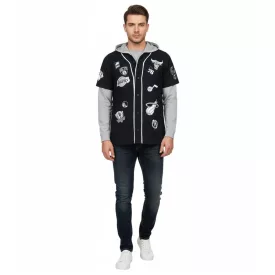   Hollister X NBA Férfi kapucnis dzseki csapat logókkal, pamut réteges dzseki 325-259-2631-900 Fekete/Szürke Méret:XS