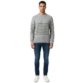   stílusos ESPRIT férfi csíkos kötött Pulóver, kerek nyakú, pamut Pulóver, szürke Méret: S