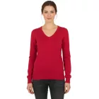 Elegáns női V-nyakú kötött pulóver, prémium pamut, 133-002 Piros Méret:3XL