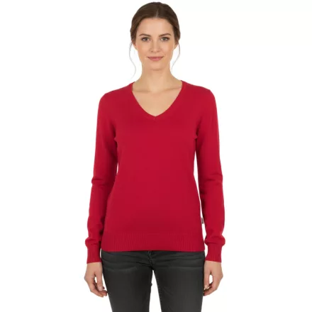 Elegáns női V-nyakú kötött pulóver, prémium pamut, 133-002 Piros Méret:3XL