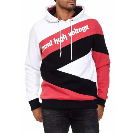 férfi sporty pulóver in szín-blocking stílus, hooded pulóver, Pulóver 4727, fehér/piros/fekete Méret: S