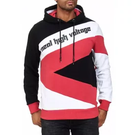   férfi sporty pulóver in szín-blocking stílus, hooded pulóver, Pulóver 4727, fekete/fehér/piros Méret: XL