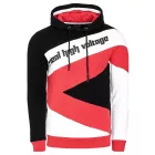 férfi sporty pulóver in szín-blocking stílus, hooded pulóver, Pulóver 4727, fekete/fehér/piros Méret: XL