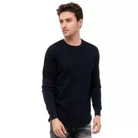   Urban pulóver for férfi  ribbed újj design, pulóver Pulóver 19056, navy kék Méret: M