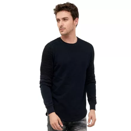 Urban pulóver for férfi  ribbed újj design, pulóver Pulóver 19056, navy kék Méret: M