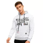 Trendy férfi pulóver  bold első print. Hooded pulóver  kangaroo zseb. Pulóver 19138 szürke Méret: 3XL