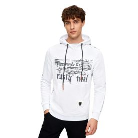   Trendy férfi pulóver  bold első print. Hooded pulóver  kangaroo zseb. Pulóver 19138 fehér Méret: S