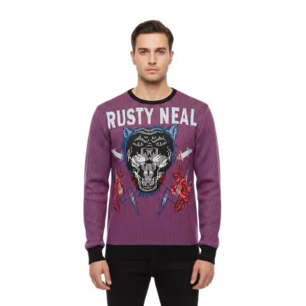 Trendy férfi kerek nyakú Pulóver  nagyméretű tiger print és csíkos design. Pulóver/pulóver 19143 piros Méret: L