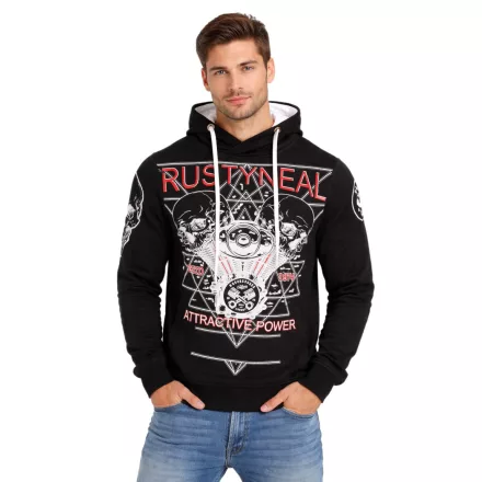Cool férfi pulóver, hooded pulóver  rock print, Pulóver/pulóver 19148, fekete Méret: S
