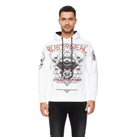 Cool férfi pulóver, hooded pulóver  rock print, Pulóver/pulóver 19148, fehér Méret: M
