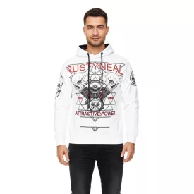   Cool férfi pulóver, hooded pulóver  rock print, Pulóver/pulóver 19148, fehér Méret: S