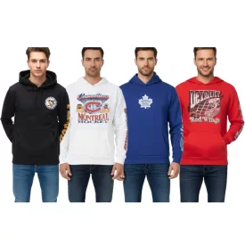   Hollister X NHL férfi pulóver  Team Logo Print, pamut pulóver 322-221-1606, featuring various teams: Pittsburgh Penguins (fekete), Montreal Canadiens (fehér), Toronto Mapple Leafs (kék), vagy Detroit piros Wings (piros) Méret: M