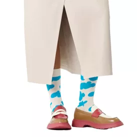  1 Pair of Happy Zokni Cloudy női Zokni  All-Over Cloud Print, pamut Zokni, Everyday Zokni P002588 ekrü-fehér/kék Méret: 41_46