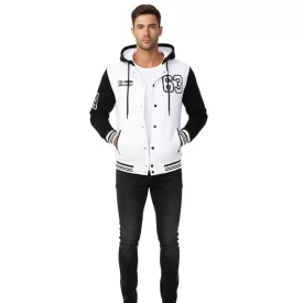   Férfi alkalmi, főiskolai stílusú kapucnis pulóver 6876-1 Model 1 Fehér/Fekete Méret:XL