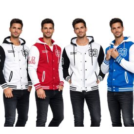   alkalmi férfi college-stílus kapucnis pulóver 6876 in piros/fehér, kék/fehér, vagy fehér/fekete Méret: XL