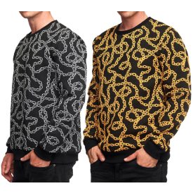   egyedi férfi pulóver  a Lánc print, kerek nyakú pulóver 19141 in fekete vagy sárga Méret: XXL