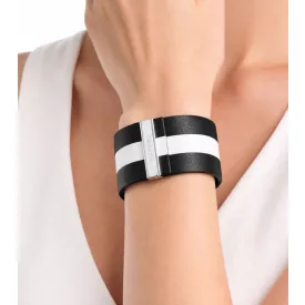   Modern Calvin Klein női ódi bőr Karkötő  Wide ellentét csíkos, méret XS 15cm, KJ9KBB0901, fekete/fehér Méret: N