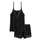 elegáns női 2-darab pamut pajama szett  szatén trim, consisting of a Top és bottom, 936951 fekete Méret: 40_42