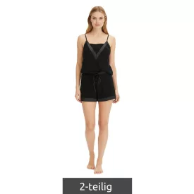   elegáns női 2-darab pamut pajama szett  szatén trim, consisting of a Top és bottom, 936951 fekete Méret: 48_50