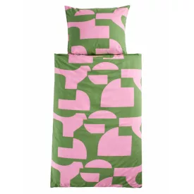   Comfortable 2-darab bedding szett  a graphic minta, consisting of a pillowcase (80x80cm) és duvet cover (135x200cm), sustainable pamut bedding szett, zöld/rózsaszín Méret: N