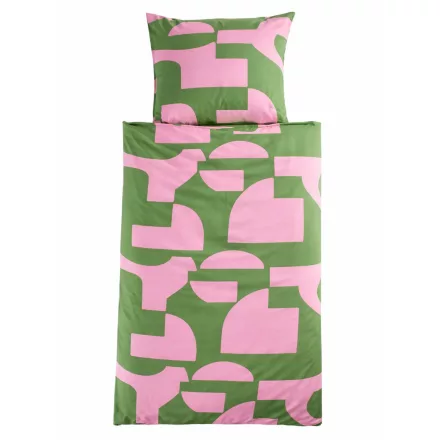 Comfortable 2-darab bedding szett  a graphic minta, consisting of a pillowcase (80x80cm) és duvet cover (135x200cm), sustainable pamut bedding szett, zöld/rózsaszín Méret: N