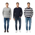 stílusos ESPRIT férfi kötött Pulóver  csíkok vagy Wave minta, kerek nyakú, pamut Pulóver, sötét kék/fehér, szürke, vagy kék Méret: S