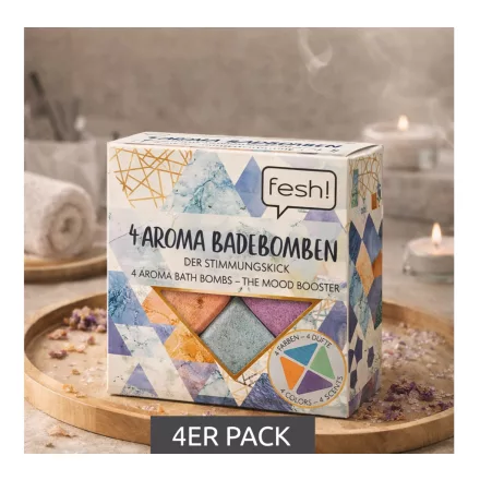 4-csomag fesh! Aroma fürdő Bombs in négy Different Colors és Scents - Sustainable fürdő kiegészítő - Wellness kék/lila/narancssárga/sárga Méret: N