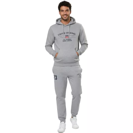 VINSON férfi pamut pulóver  Logo Print, szürke Méret: M