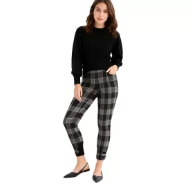   lágy női Jeggings, Checkered Bootcut Nadrág  díszgomb, Skinny Fit, 926776 szürke/fekete/arany/barna Méret: 32_34