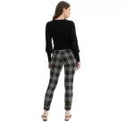 lágy női Jeggings, Checkered Bootcut Nadrág  díszgomb, Skinny Fit, 926776 szürke/fekete/arany/barna Méret: 32_34