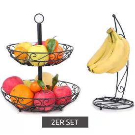   dekoratív CUBESU Fruit tartó  Banana tartó - nemesacél Fruit és Vegetable Basket, fekete Méret: N