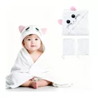lágy és cuddly bloomborn baby fürdő towel szett: hooded towel  cat motif, includes 2 washcloths, pamut fürdő towel 75 x 75 cm, fehér Méret: N