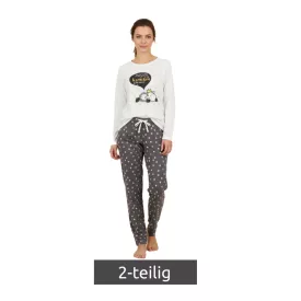   lágy sheepworld női 2-darab pamut pizsama  korona és Prosecco Print, Top és Bottom, 9860552, szürke/fehér/színes Méret: S