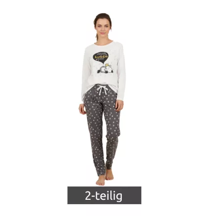 lágy sheepworld női 2-darab pamut pizsama  korona és Prosecco Print, Top és Bottom, 9860552, szürke/fehér/színes Méret: XL