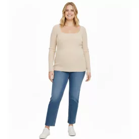   Cozy női kötött Pulóver, vékony Fit, hosszú újj  szögletes nyak, Plus Sizes 969592 bézs Méret: 48_50