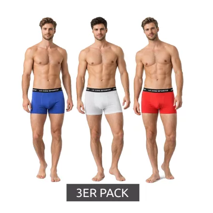 Le Coq Sportif Basic Boxer alsó férfiaknak, pamut fehérnemű, 3-as csomag, K46938CO, Piros/Szürke/Kék Méret:S