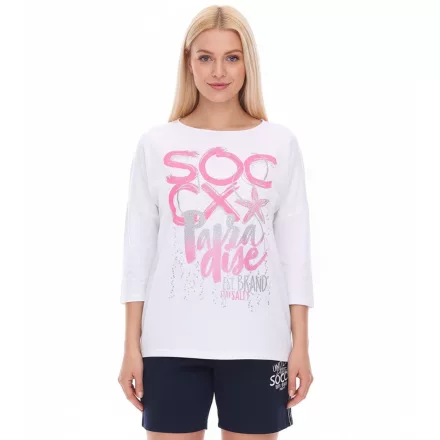 SOCCX by Carina Női oversized kerek nyakú pulóver - Mindennapi pulóver - Kék vagy Fehér Méret:XS_S