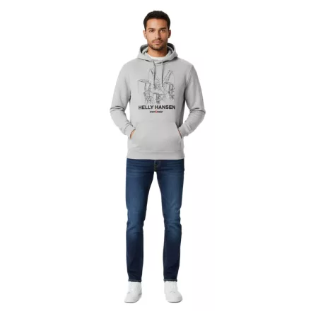 Helly Hansen Manchester Graphic férfi pulóver, pamut pulóver  kapucni, 300 g/m² pulóver 78380 970 szürke Méret: M