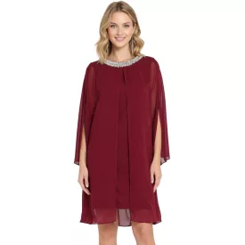   elegáns női estélyi ruha Chiffon ruha  3/4 ujj Cocktail ruha 935924 bordó piros Méret: 36