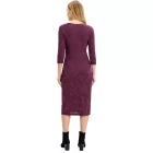 Testhezálló női midi ruha, jacquard ruha 3/4-es ujjal, nyári ruha 960998, Bogyópiros Méret:40_42