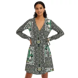   Nyári női mini wrap ruha paisley mintával 942167 Fekete/Zöld/Fehér Méret:48