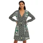 Nyári női mini wrap ruha paisley mintával 942167 Fekete/Zöld/Fehér Méret:54