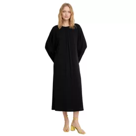   Draped női Midi ruha, hosszú-Sleeved Transitional ruha, Business ruha 961129 fekete Méret: 42