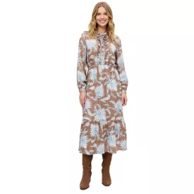   Dreamy női Maxi ruha  Ruffles, Plus Sizes 928537 barna/kék Méret: 42