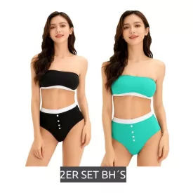   2 db-os női bandeau melltartó, pánt nélküli, organikus pamut, merevítők nélkül, fekete/türkiz, 947061 - 44/46