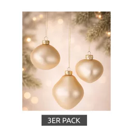   3-csomag Organic-alakú üveg karácsony Baubles Home Decor 932825 pezsgő színű matt Méret: N
