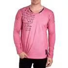 Trendy férfi hosszú-sleeved Ing, V-nyak, washed print design, vékony fit, 10117, sötét rózsaszín Méret: M