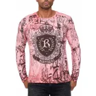 stílusos férfi hosszú-sleeved Ing, kerek nyakú, washed print design, vékony fit, 10142 korall Méret: M