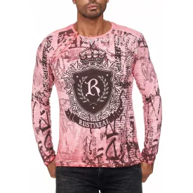   stílusos férfi hosszú-sleeved Ing, kerek nyakú, washed print design, vékony fit, 10142 korall Méret: XL