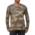 alkalmi férfi hosszú újj kerek nyakú Washed Print Design vékony Fit hosszú újj Ing 10144 Khaki Méret: M